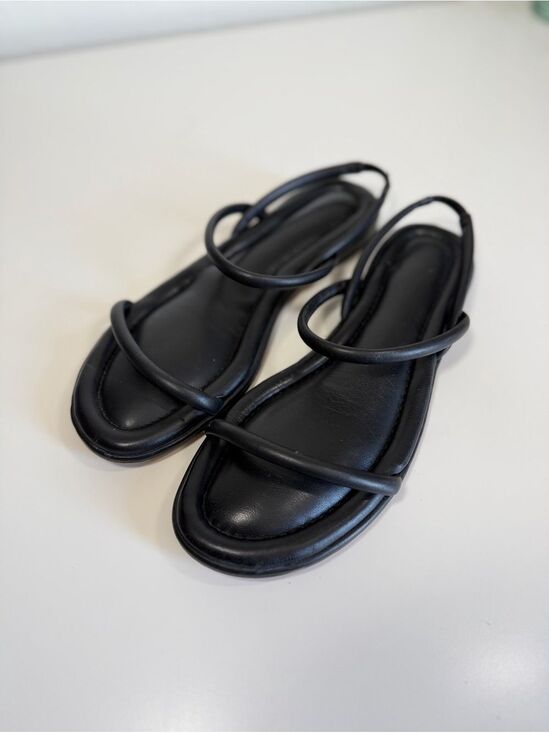 J. Crew Shoes - J.Crew Black Leather Tubular Strappy Slingback Flat Sandals Size 9